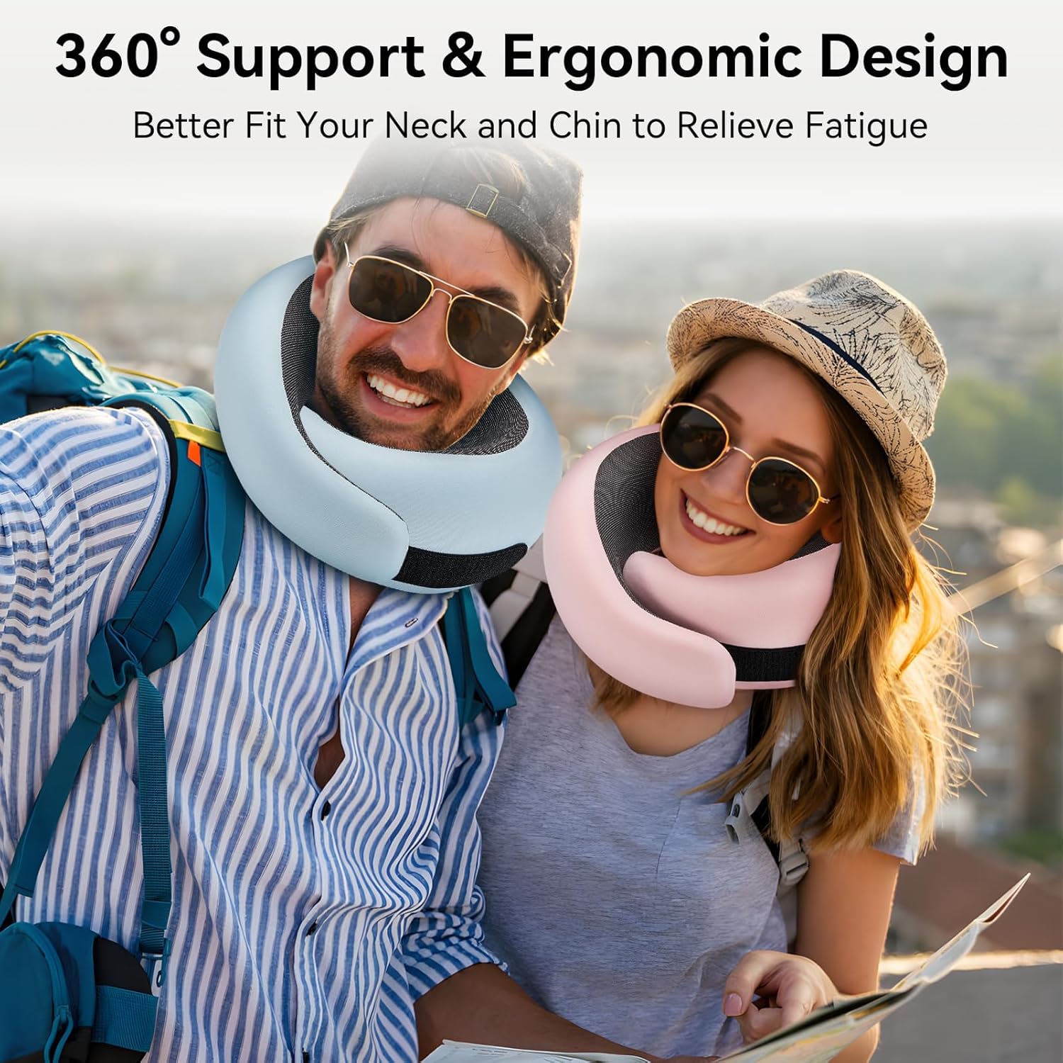 WANDER PLUS® Travel Pillow, 100% Pure Memory Foam Travel Neck Pillow Airplane Neck Support Ergonomic Design Best for Sleeping Plane Car…