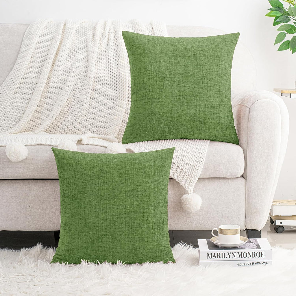 Hwy50 HWY 50 Forest Green Couch Pillow Covers 18x18 Inch Pack of 2, Soft Chenille Decorative Throw Pillow Cases Farmhouse for Spring Sofa L…