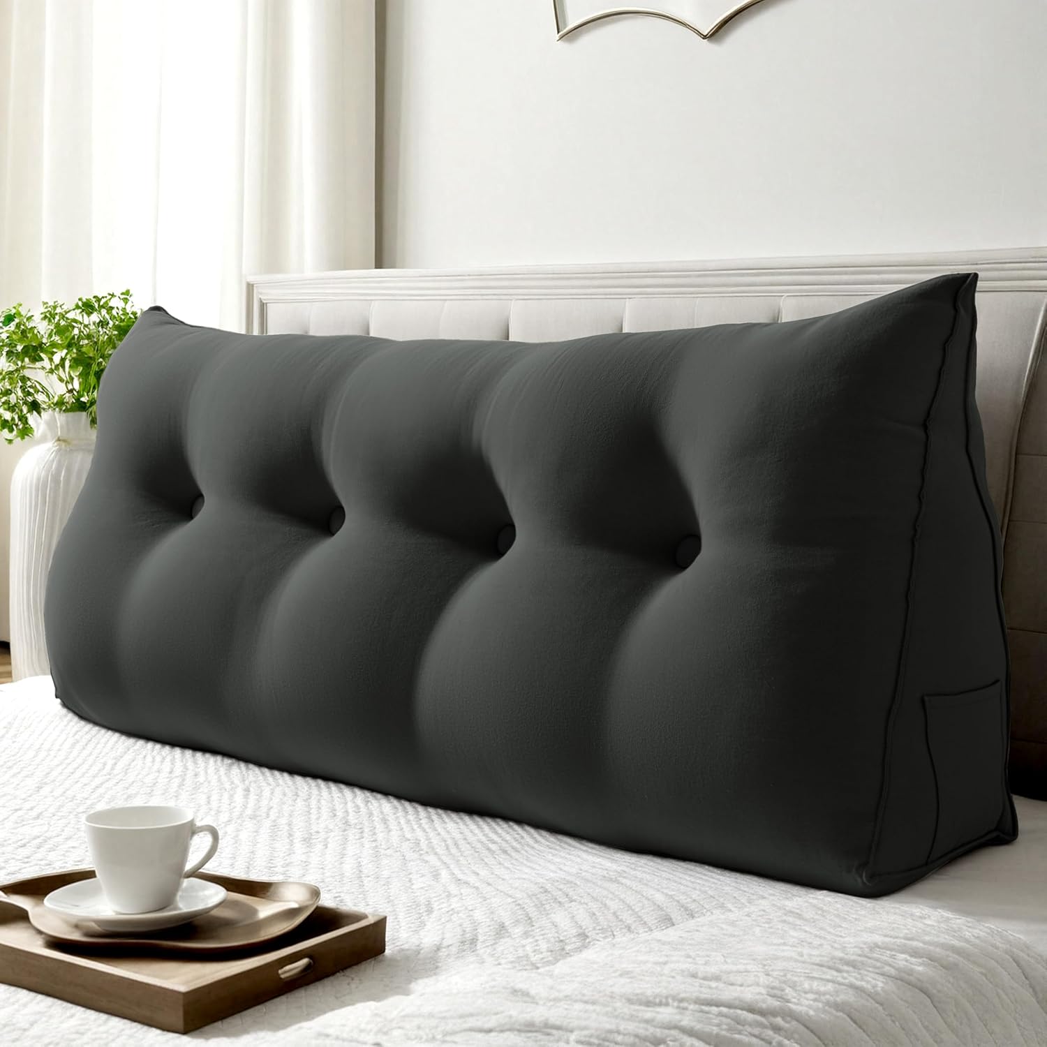 WOWMAX 80% Cotton & 20% Linen Blend Headboard Pillow – Full Size Reading Wedge Backrest for Bed, Handmade Firm Support Bolster Cushion…