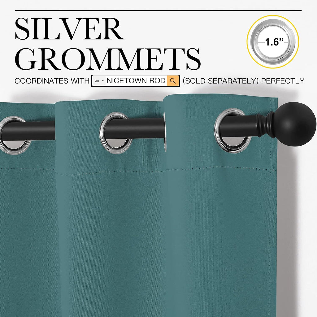 NICETOWN Kitchen Blackout Curtains 48 inches Long, Thermal Insulated Solid Grommet Blackout Curtains/Drapes/Panels for Dining Room (Sea…