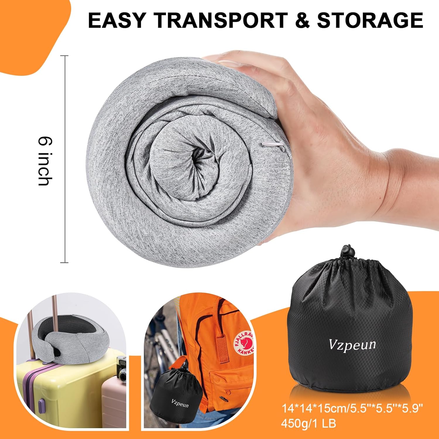 Vzpeun Travel Pillow - Hooded Neck Pillow Airplane Memory Foam Filling for Plane, Cars Sleeping, Road Trip, Long Flights, Airplane Travel E…