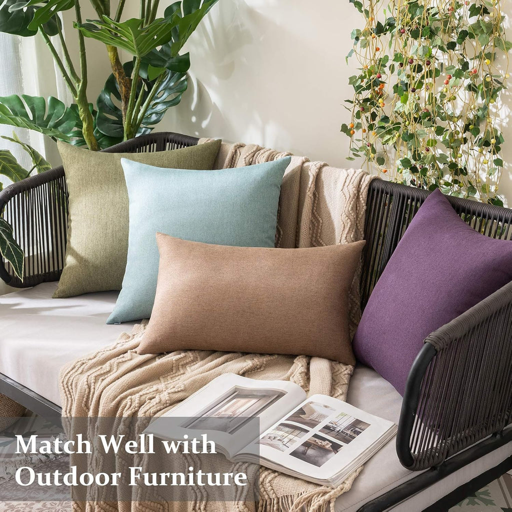 Miulee Pack of 2 Decorative Outdoor Solid Waterproof Throw Pillow Covers Faux Linen Garden Farmhouse Cushion Cases for Patio Tent Balcony C…
