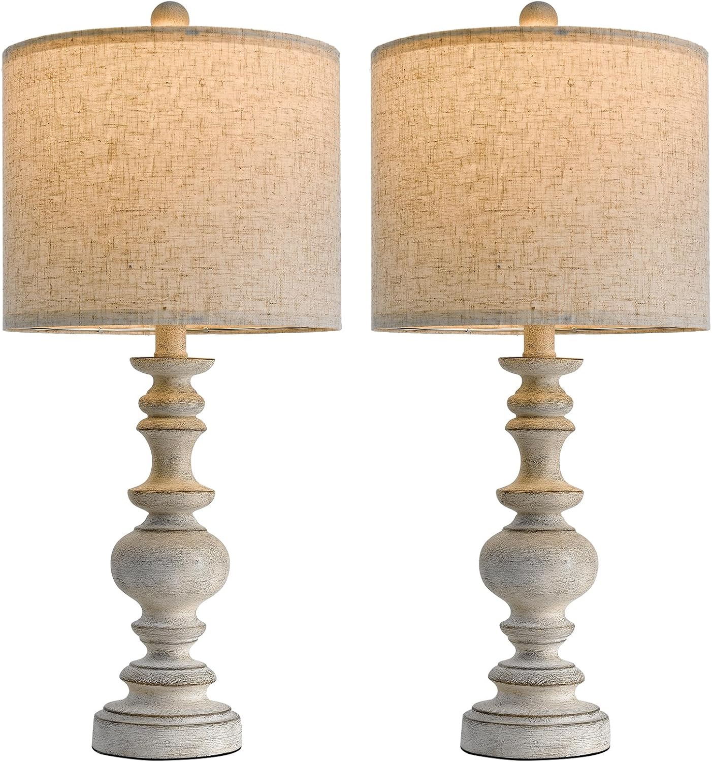 BOBOMOMO 24" Farmhouse Retro Table Lamp Set of 2, Traditional Resin Lamps for Living Room Bedroom, Vintage Bedroom Lamps with Linen…