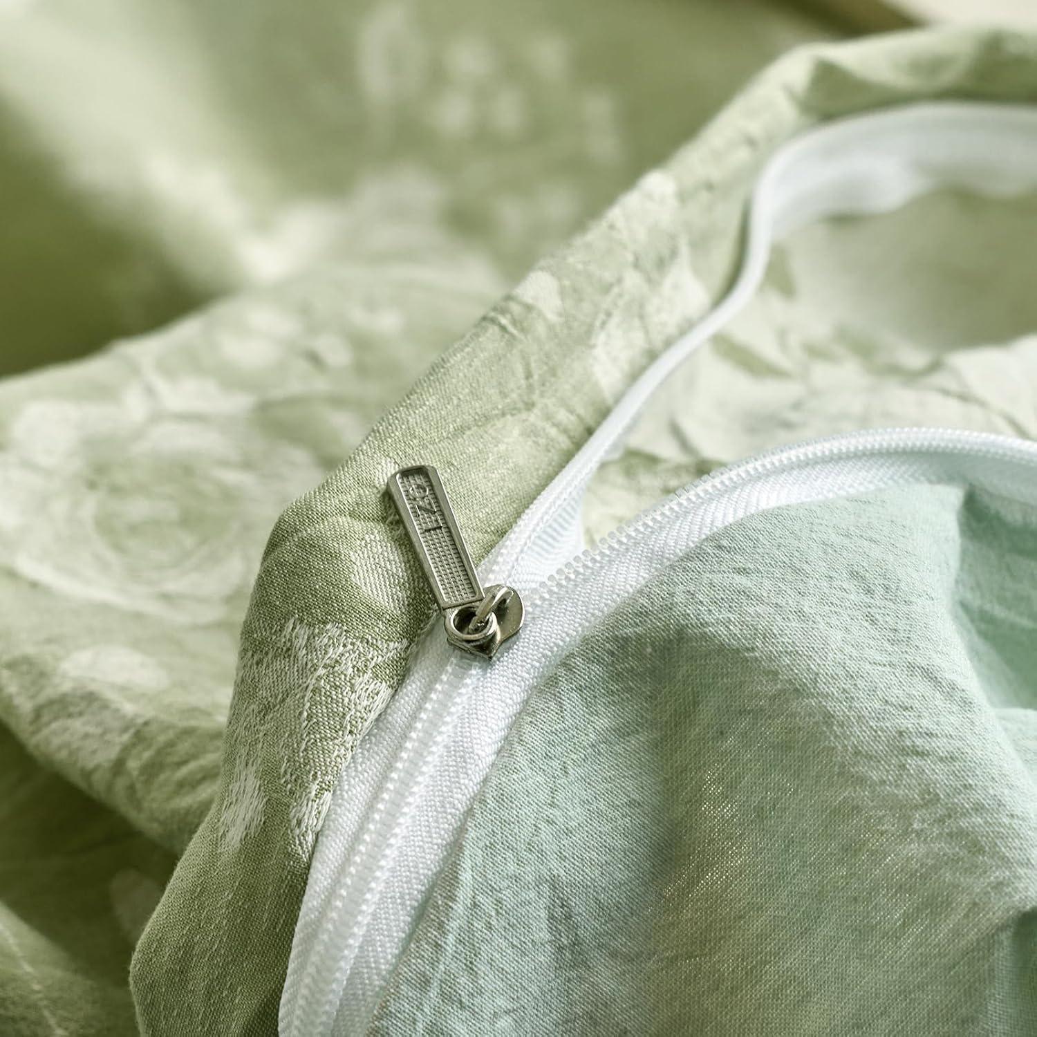 mixinni 100% Washed Cotton Cover Set, Reversible Vintage Green Floral Butterfly Jacquard Textured Comforter Cover, Boho Farmhouse Bedding S…