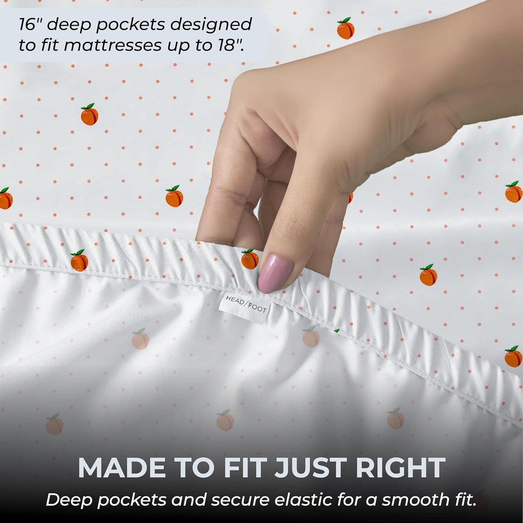Twin XL Fitted Sheet with 18" Deep Pockets, No Flat - Percale Weave Natural - Breathable 100% Cotton Printed Bedding, 1 Fitted Sheet + 1…