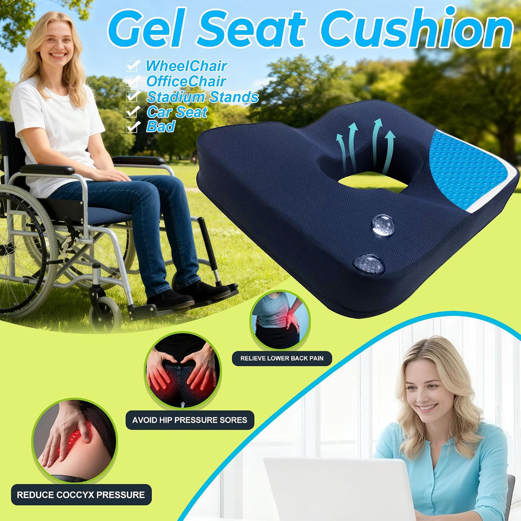 FoKon Gel & Memory Foam Wheelchair Seat Cushion, Donut Pillow for Tailbone, Bed Sore Cushions for Butt, Pressure Relief, Sciatica, Coccyx, hemor…