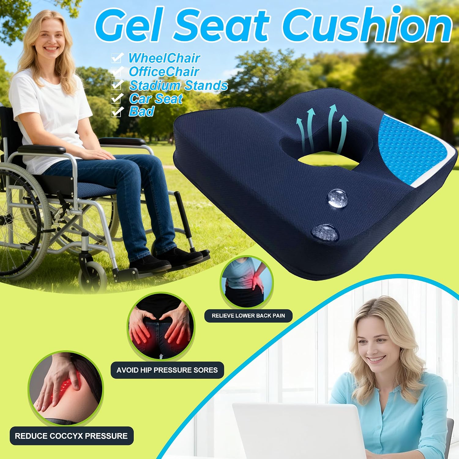FoKon Gel & Memory Foam Wheelchair Seat Cushion, Donut Pillow for Tailbone, Bed Sore Cushions for Butt, Pressure Relief, Sciatica, Coccyx, hemor…