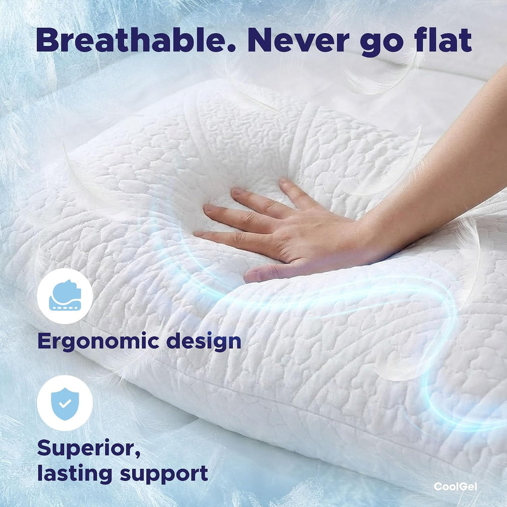 Coolgel Cooling Pillow Standard Size - Shredded Memory Foam Pillow with Double Sided Cooling Gel for Hot Sleepers, Breathable Washable Quil…