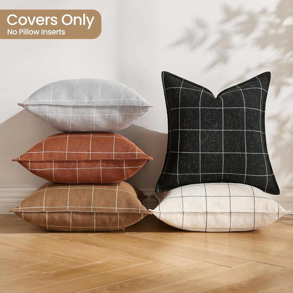 Brown Lumbar Plaid Throw Pillow Covers 12x20 Set of 2, Vintage Boho Decorative Chocolate Brown Plaid 12 x 20 Pillow Covers, Rustic…