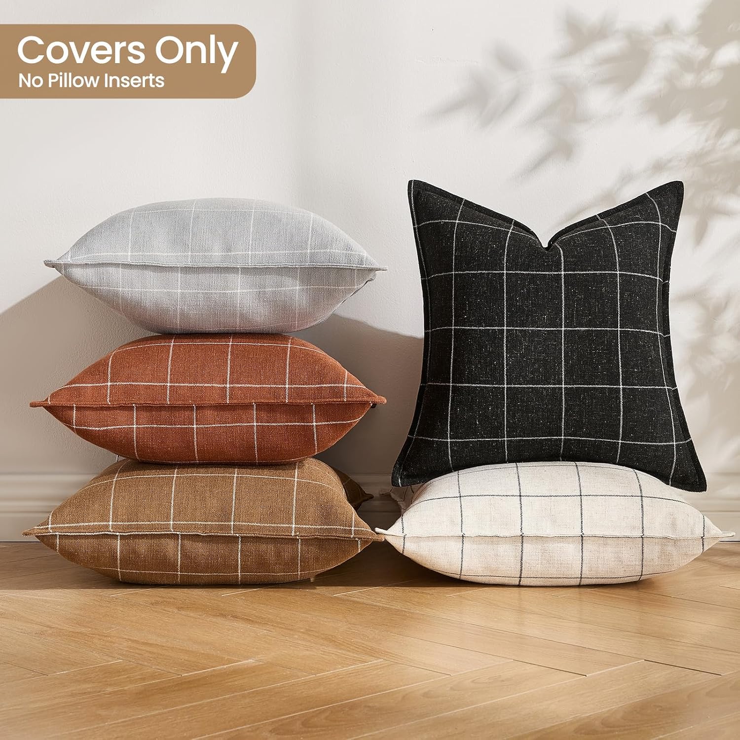 Brown Lumbar Plaid Throw Pillow Covers 12x20 Set of 2, Vintage Boho Decorative Chocolate Brown Plaid 12 x 20 Pillow Covers, Rustic…