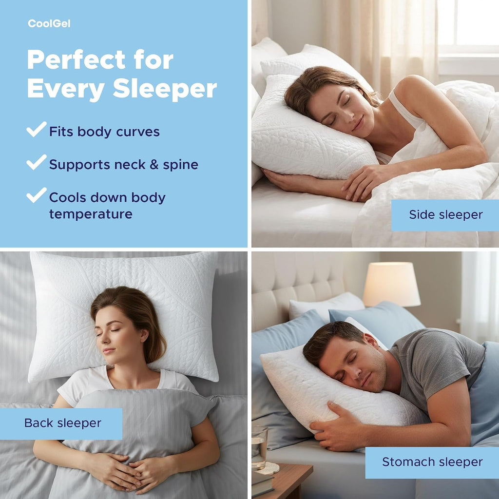 Coolgel Cooling Pillow Standard Size - Shredded Memory Foam Pillow with Double Sided Cooling Gel for Hot Sleepers, Breathable Washable Quil…