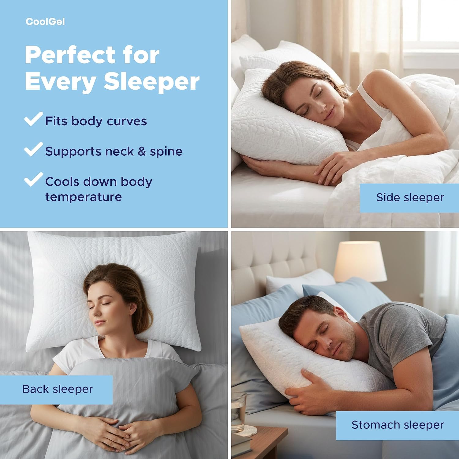 Coolgel Cooling Pillow Standard Size - Shredded Memory Foam Pillow with Double Sided Cooling Gel for Hot Sleepers, Breathable Washable Quil…