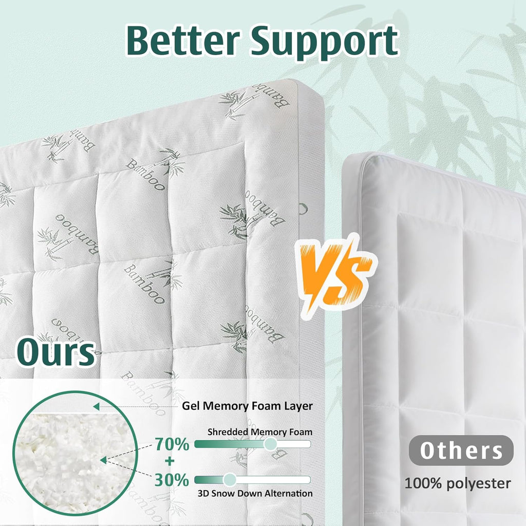 Downcool Memory Foam Mattress Topper Full, Cooling Pillow Top Mattress Pad with Viscose Derived from Bamboo, Back, Deep Pocket Fits 8–21 I…