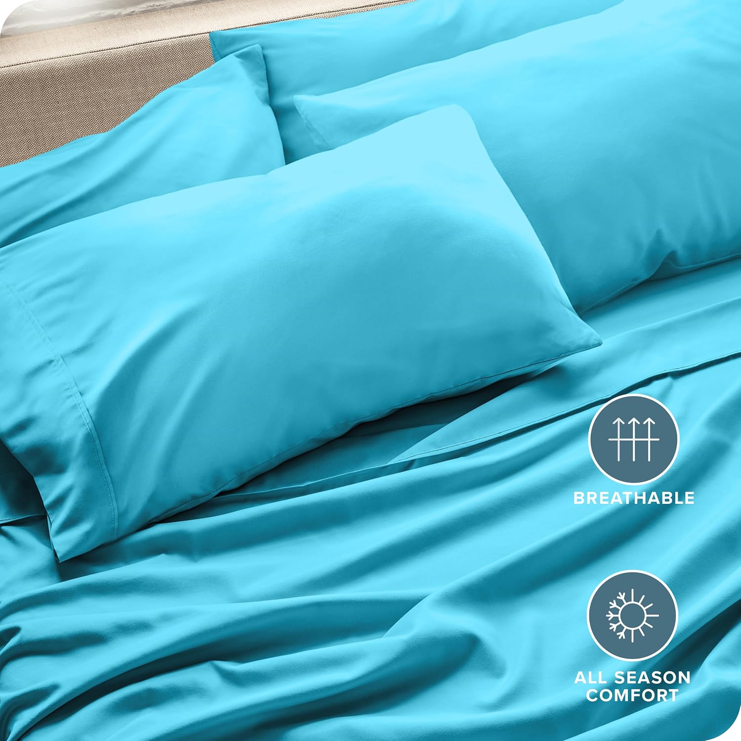 BareHome Bare Home Microfiber King Pillowcase Set of 4 - Aqua, 20x40