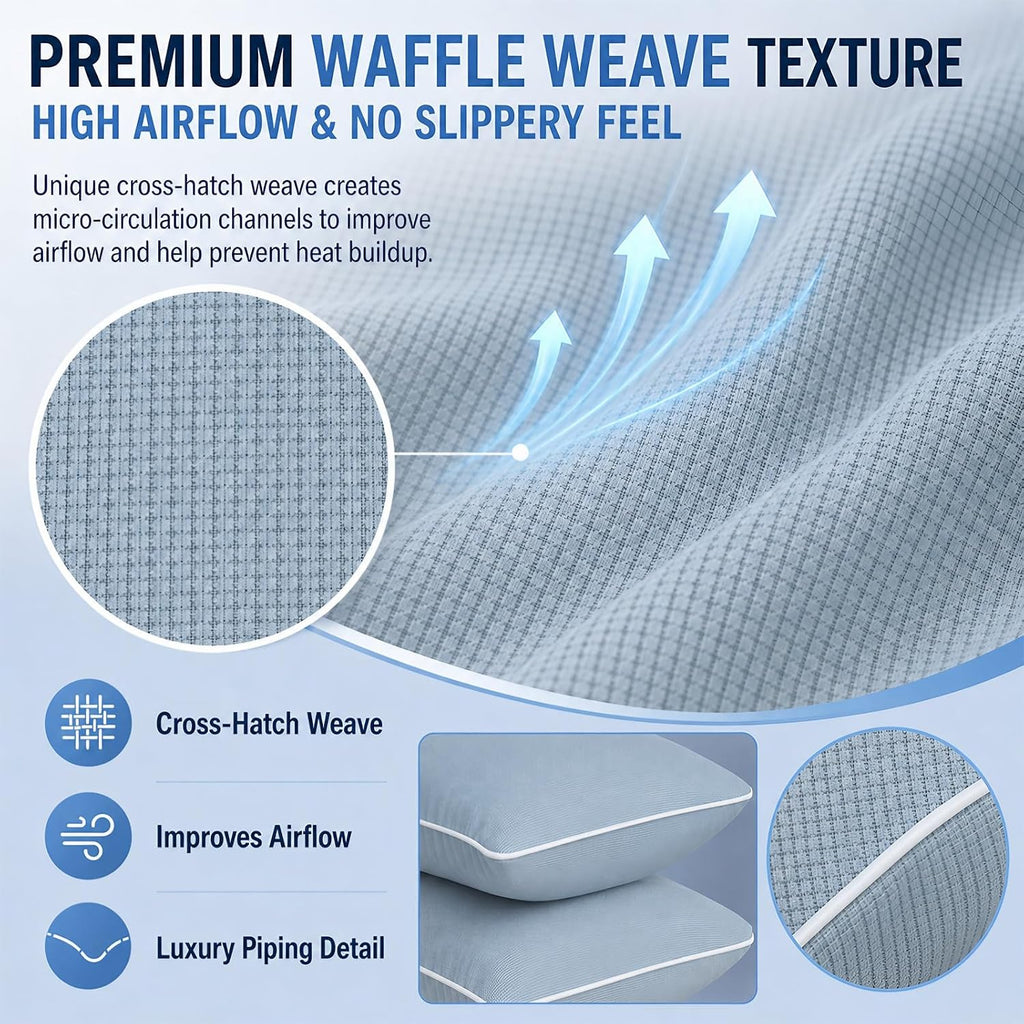 Cieltown Cooling Pillow Cases for Hot-Sleepers: Q-Max ≥0.4 Nylon Spandex Cool-to-Touch for Night Sweats - Waffle Weave for Dry & Com…