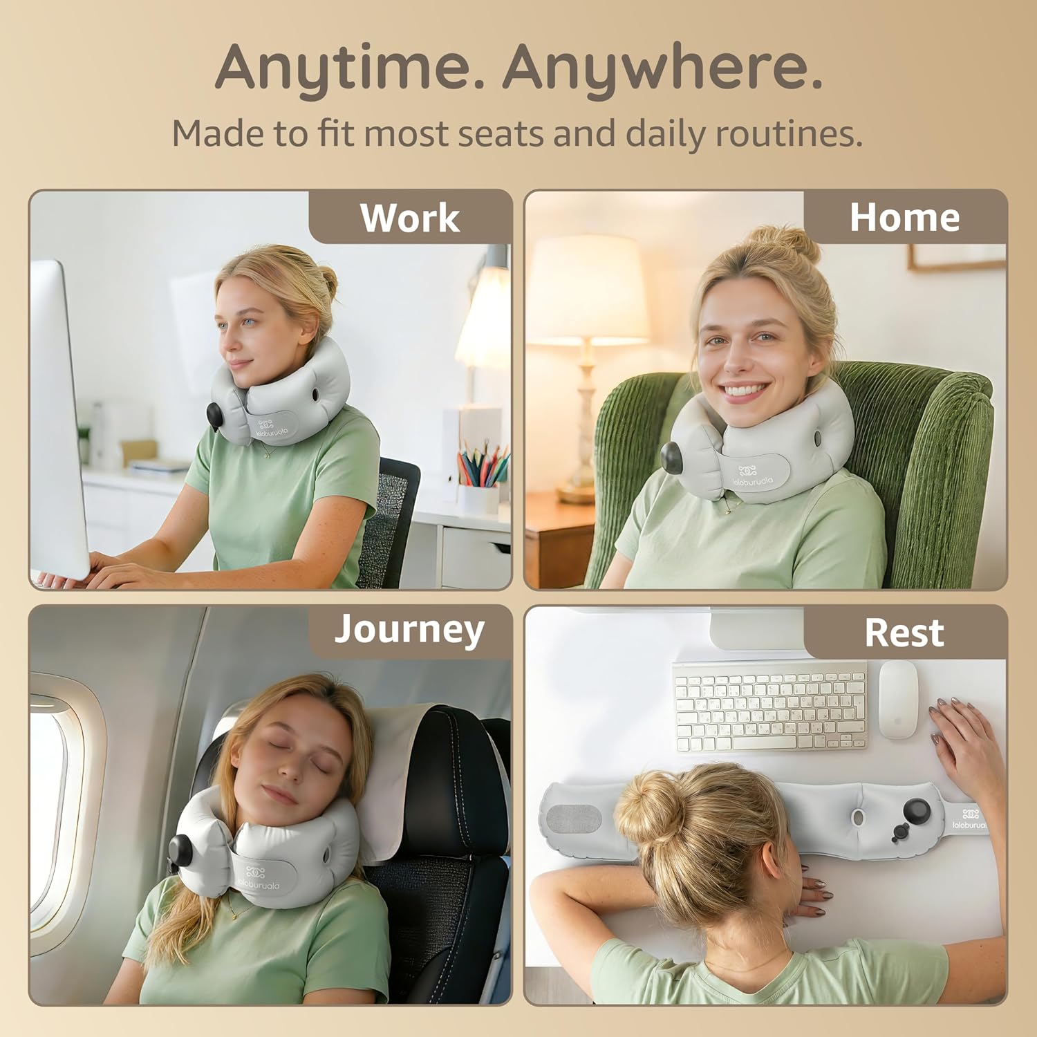 Inflatable Neck Pillow, Portable Travel Neck Pillow Airplane, Storable Gray Neck Pillows Travel with Washable Cover, Adjustable Air-Fill…
