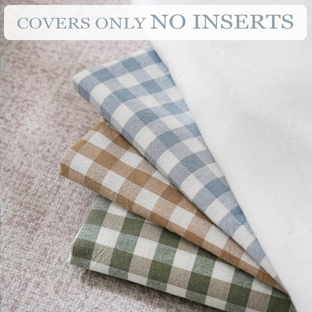 Qilunn Blue White Plaid Ruffled Body Pillow Sham Washed Cotton Shabby Checkered Gingham Pillow Cover 20"x54" Cotton Blue