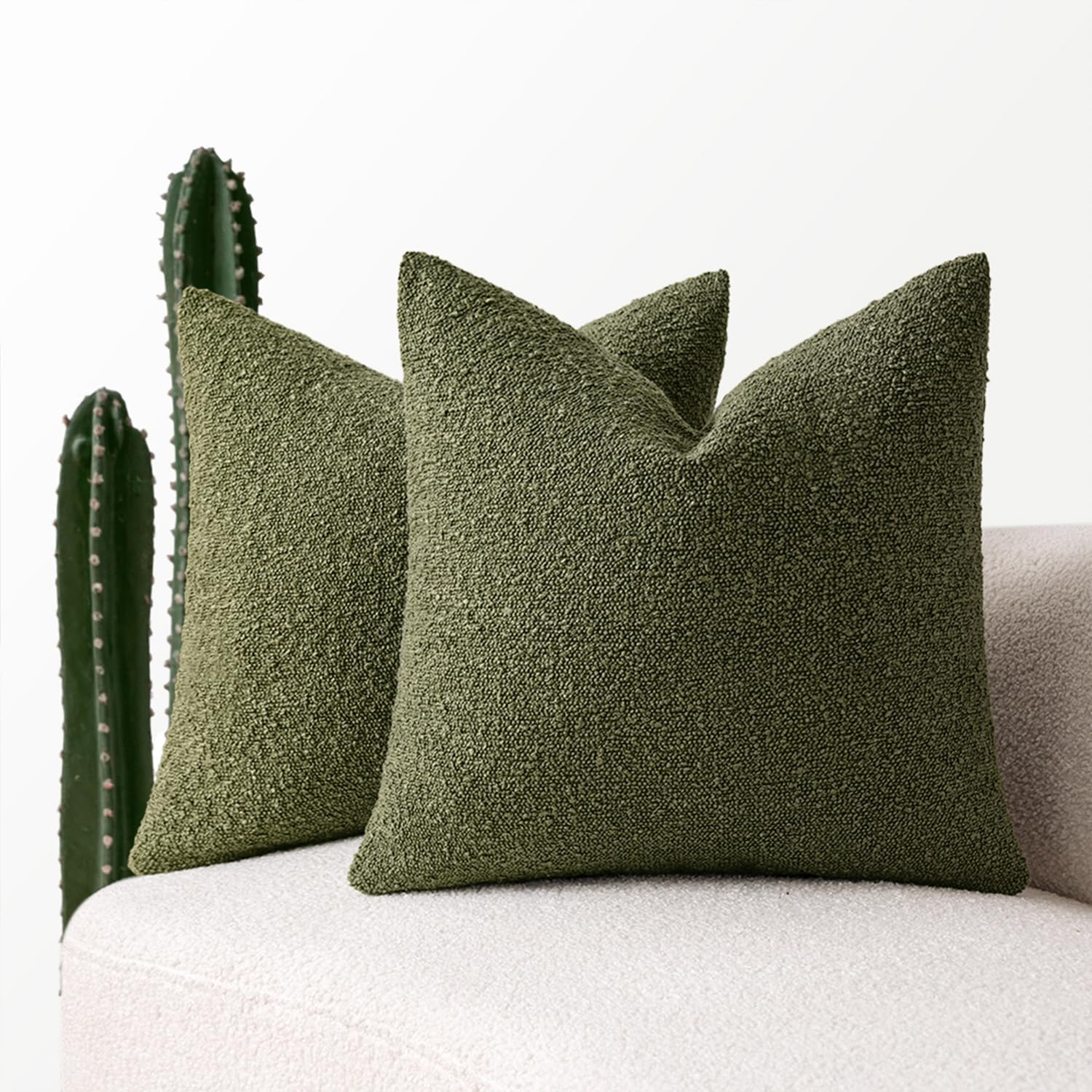 Miulee 18x18 Inch Decorative Pillow Covers for Couch Bed Set of 2 Textured Boucle Neutral Spring Throw Pillow Covers Olive Moss Green Accen…