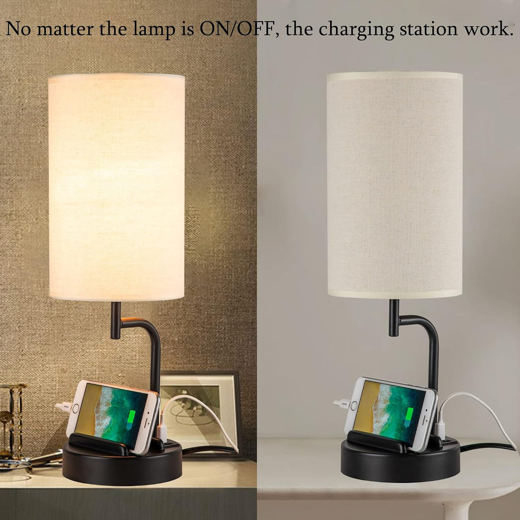Dreamholder Touch Control USB Table Lamp, Upgraded 3-Way Dimmable Bedside Desk Lamp with USB C & A Charging Ports and AC Outlet…