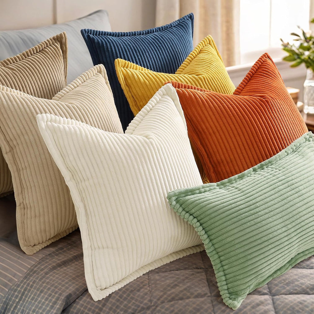 decorUhome Summer Corduroy Sage Green Euro Sham Throw Pillow Covers 22x22 Set of 2 Decorative Soft Boho Farmhouse Couch Pillow Covers for L…