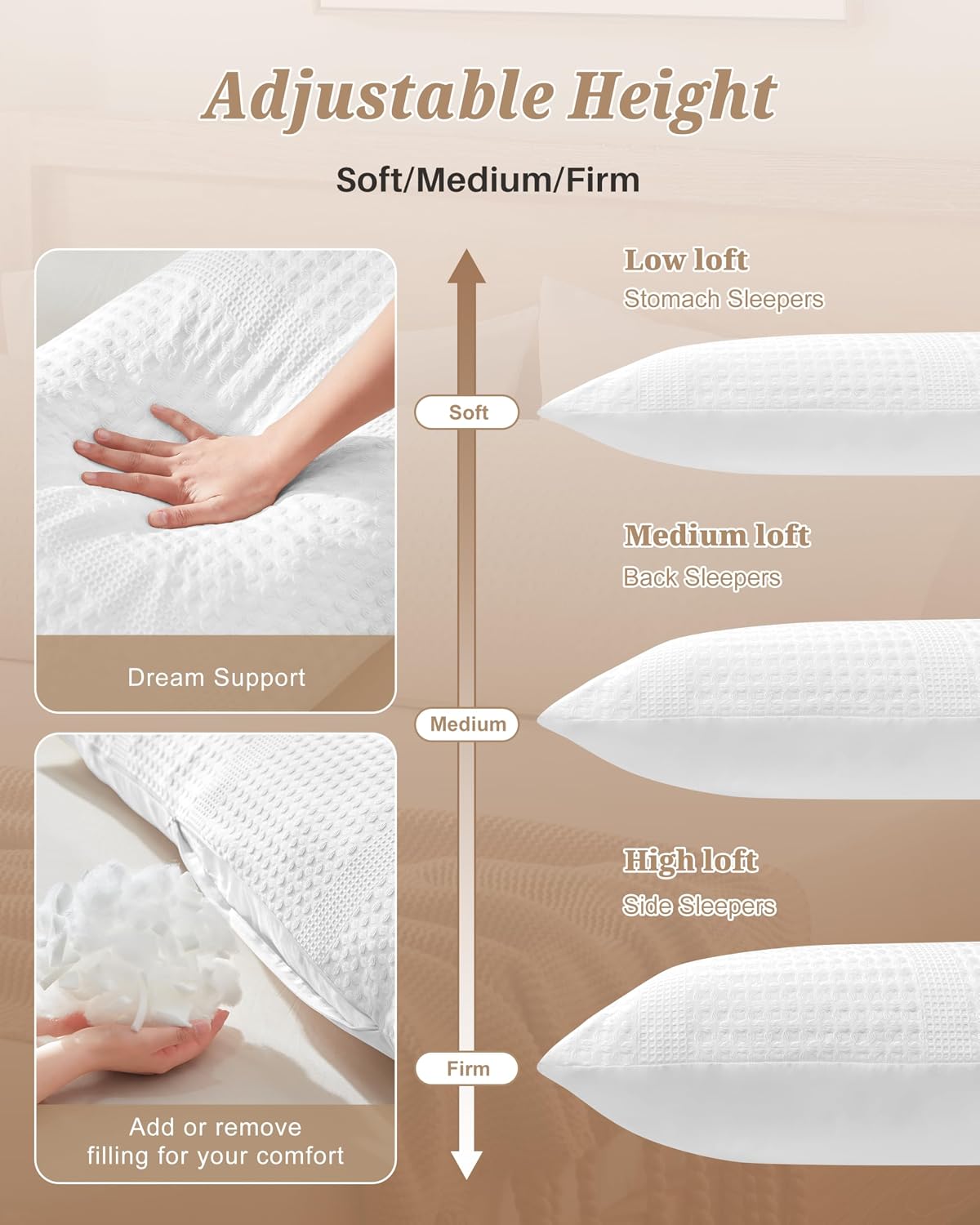 YZ HOME Waffle Weave Body Pillow for Adults - Memory Foam Body Pillow with Removable Pillowcase - Firm and Fluffy - Large Long Bed…