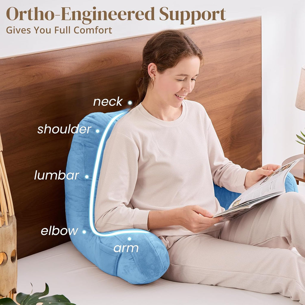 Sasttie Reading Pillow, Pillows for Reading or Relaxing – Ergonomic Support for Head, Neck, Back, and Lumbar, 21-Inch, Blue Blue