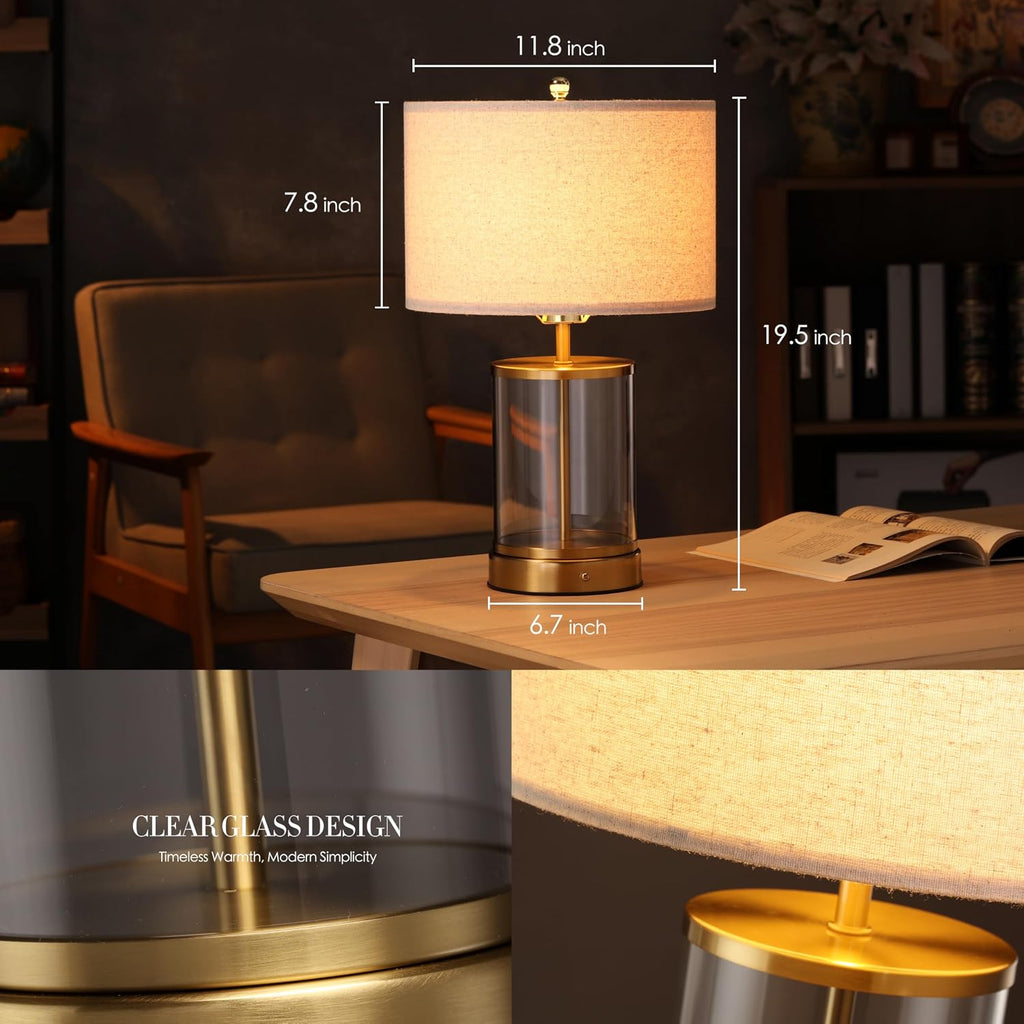 O’Bright Luma - Battery Powered Table Lamp, Cordless Glass Bedside Lamp with Rechargeable Battery, Full Size 19.5 Inch Height, Touch…