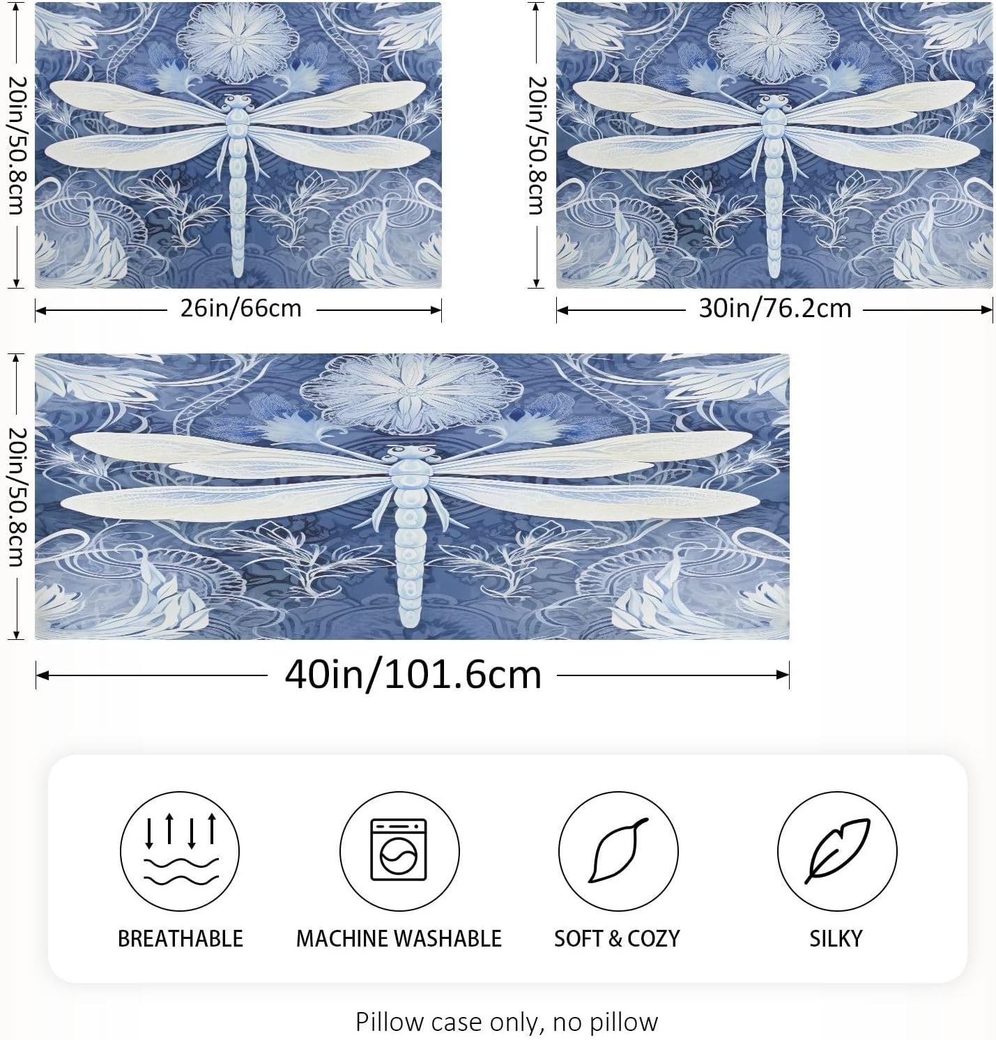 YETTASBIN Dragonfly Satin Pillowcase, Soft Breathable Silk Pillow Case with Envelope Closure for Hair and Skin, King Size 40 x 20 Inch