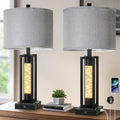 Tobusa 26’’ Farmhouse Table Lamps for Living Room Set of 2, Modern Nightstand Lamps with Crystal Night Light & 2 USB Ports, Vintage Home De…