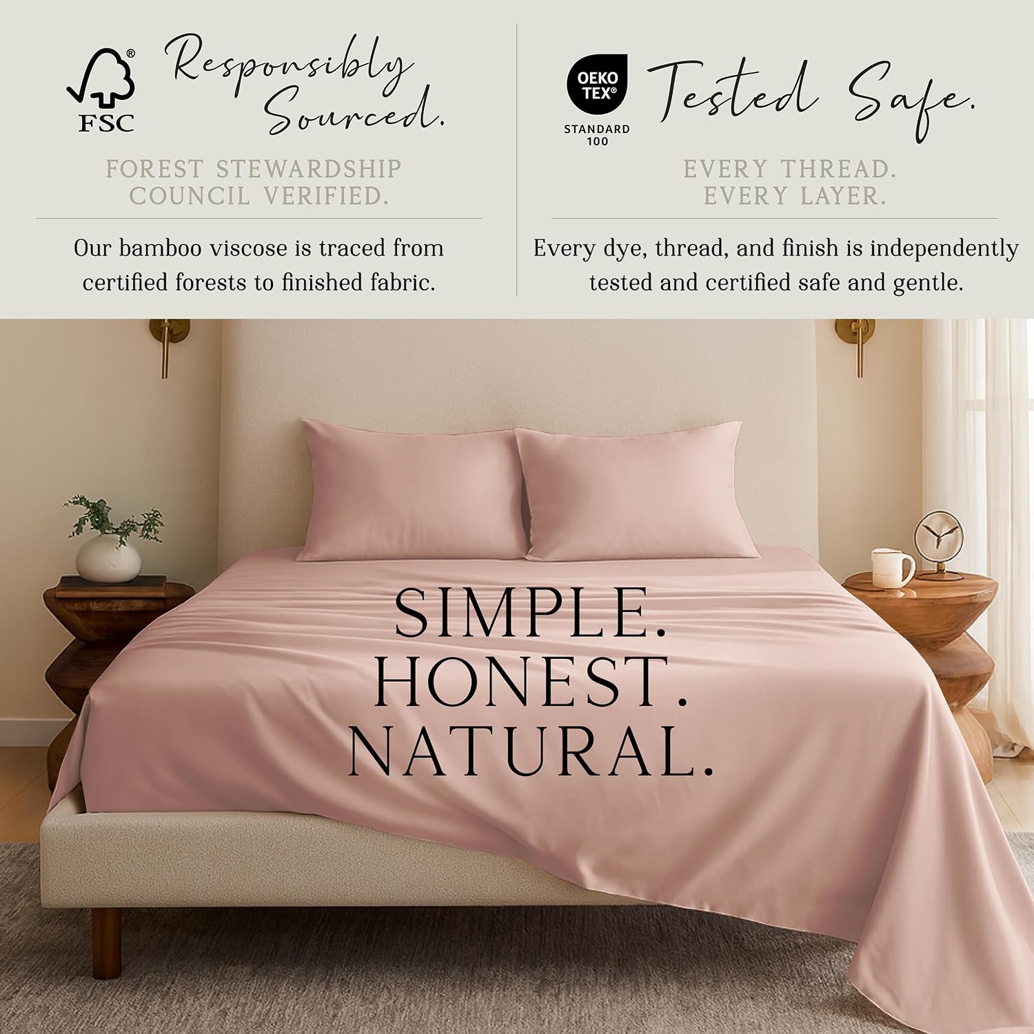KARISSA MAE 7 Piece Pure Viscose from Bamboo Split King Size Sheet Set | 100% FSC Certified | Luxuriously Soft | Cooling | 18" Deep…