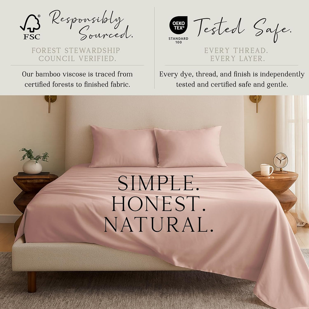 KARISSA MAE Pure Viscose from Bamboo Twin XL Size Sheet Set | 100% FSC Certified | Luxuriously Soft | Cooling | 18" Deep Pocket w/Corner…