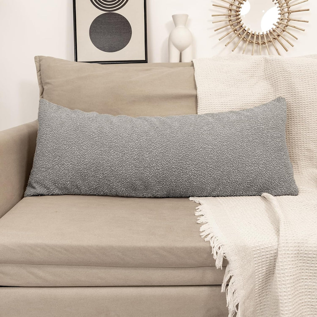 JoraLion 20x54 inch Neutral Boucle Body Pillow Cover, Light Grey Long Pillow Cover Cozy Soft Cushion Case for Couch Sofa Bed Living Room…