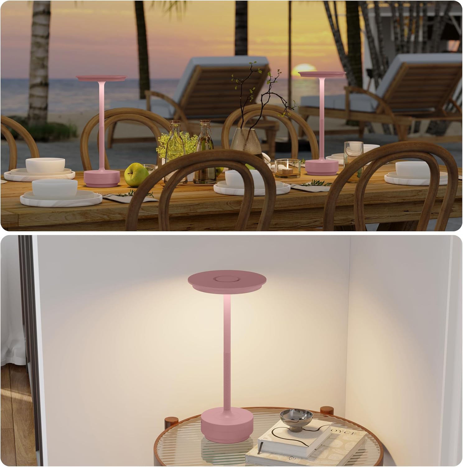 TBBGA 2 Pack Rechargeable Cordless Table Lamps, Portable 5000mAh Outdoor Table Light, 3 Color Stepless Dimming LED Table Lamp with Memory…