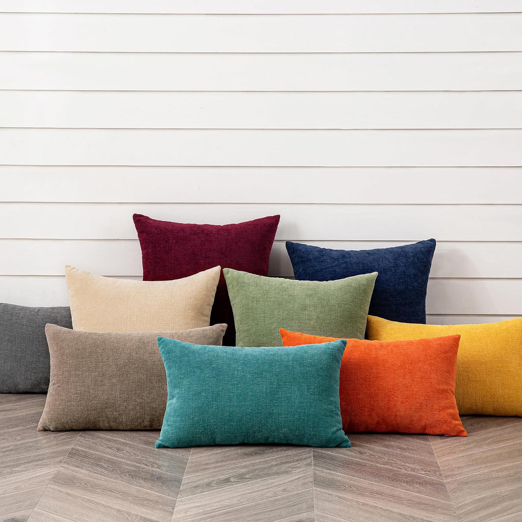 Gawamay Decorative Square Throw Pillow Covers 18"x18" Inch Set of 2, Super Soft Chenille Pillows Farmhouse Fall Pillowcase for Living Room…