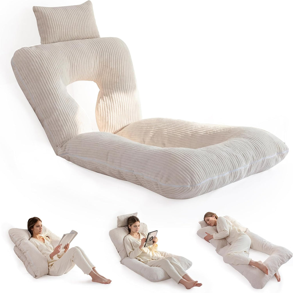 Higogogo Reading Pillow, Back Pillow for Sitting in Bed and Couch, Gaming Pillow for Adults, Sit Up Support for Bed, Beige