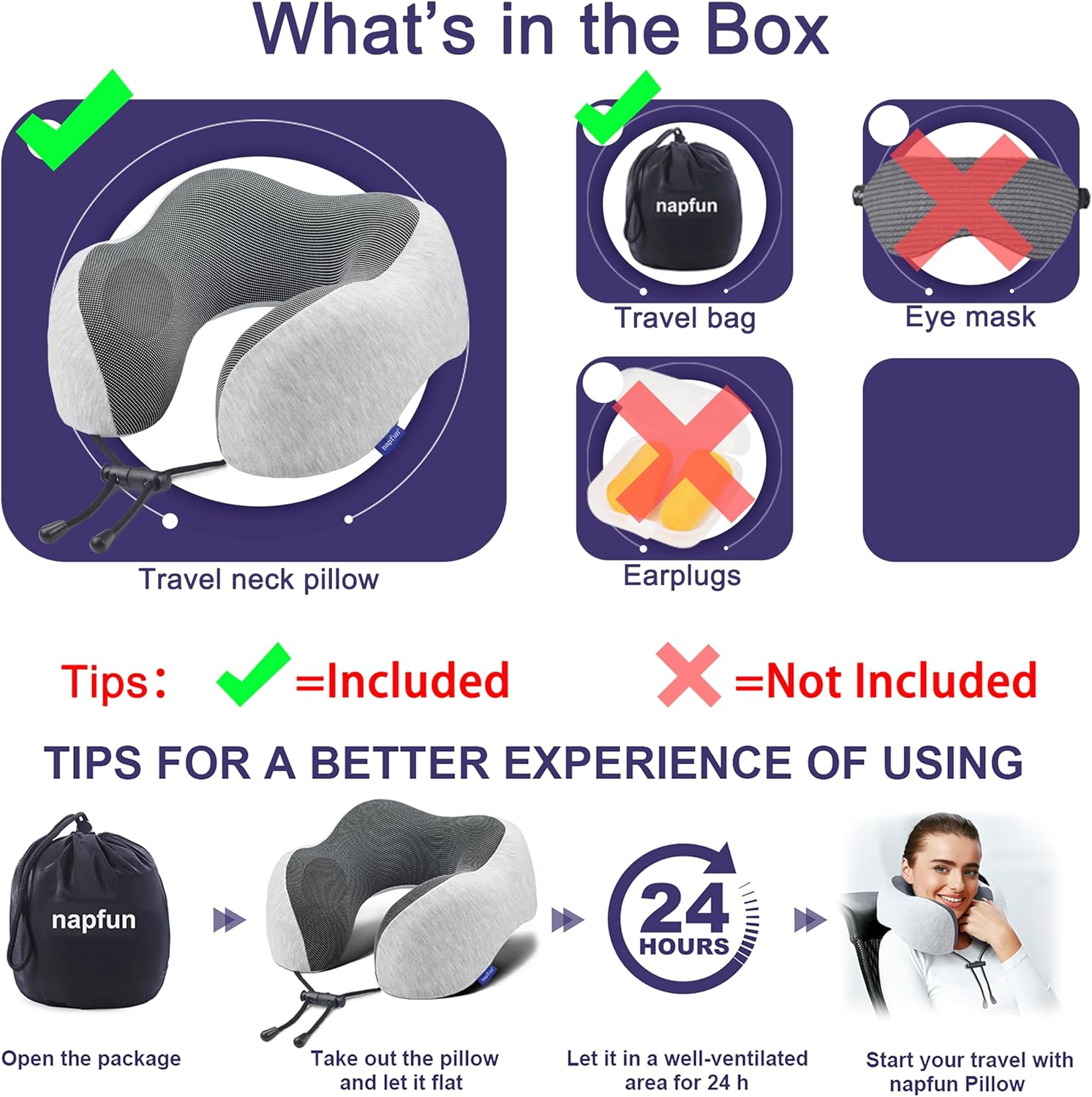 napfun Neck Pillow for Traveling, Upgraded Travel Neck Pillow for Airplane 100% Pure Memory Foam Travel Pillow for Flight Headrest Sleep…