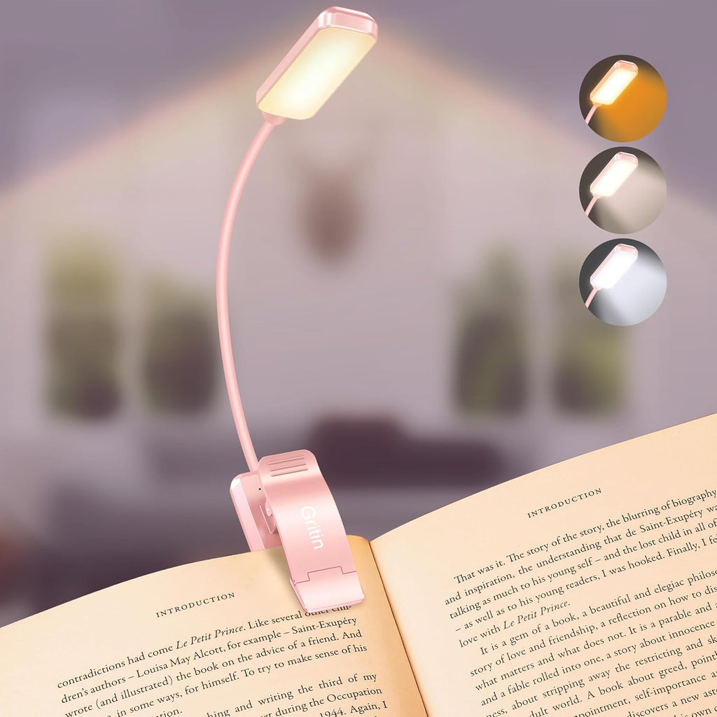 Gritin 9 LED Rechargeable Book Light for Reading in Bed - Eye Caring 3 Color Temperatures, Stepless Dimming Brightness,80 Hrs Runtime…