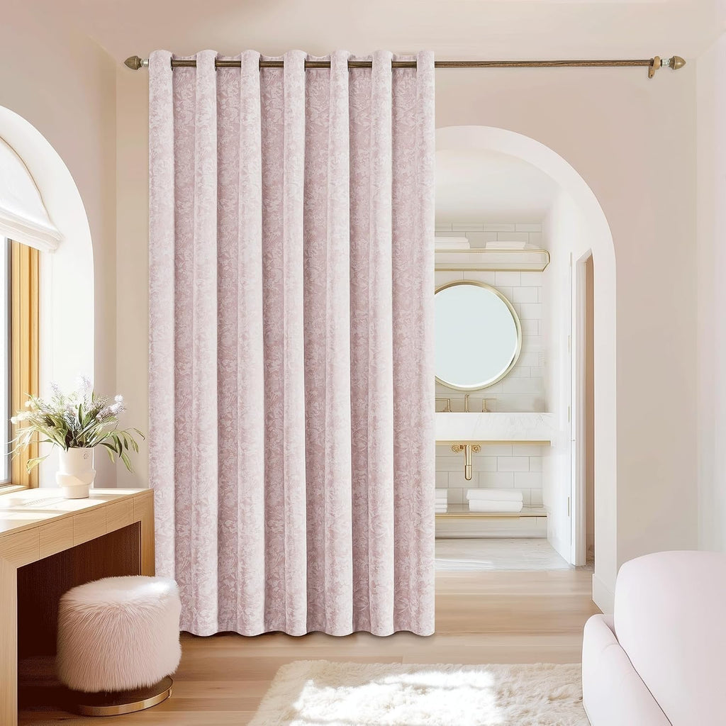 Beauoop Pink Floral Jacquard Blackout Curtains 84 Inches Long for Patio Sliding Door Extra Wide Chenille Flower Divider Room Darkening…