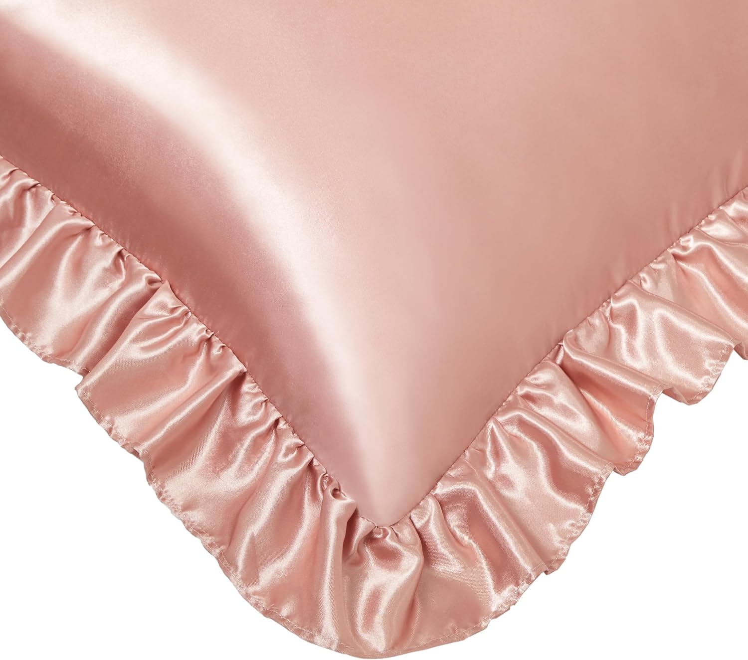 HommxJF Silky Satin Ruffled Pillow Cases for Hair and Skin, Rose Gold Silk Pillowcases Standard Set of 2 with Envelope Closure Princess Room…