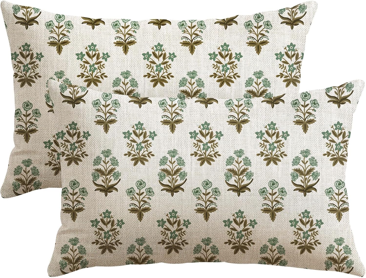 OTOSTAR Floral Print Pillow Covers 12x20 Inch Pack of 2 Double-Sided Brown Green Flower Lumbar Throw Pillow Covers Farmhouse Rustic…