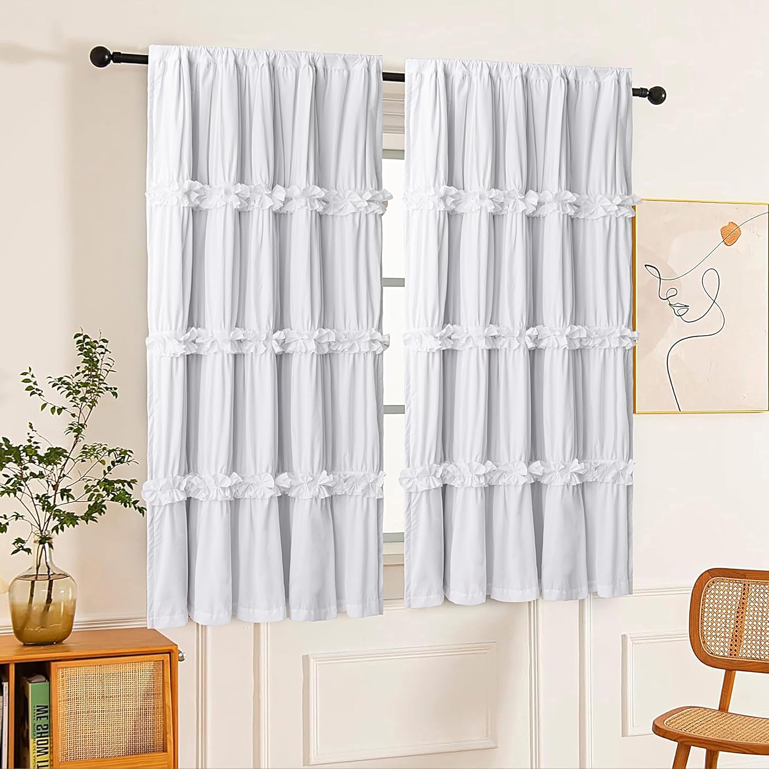 Homechoice Decor Thermal Insulated Blackout Window Curtains, 42" W x 63" L (Pair), Boho Ruched Window Treatments with 3 Rows of Butterfly…