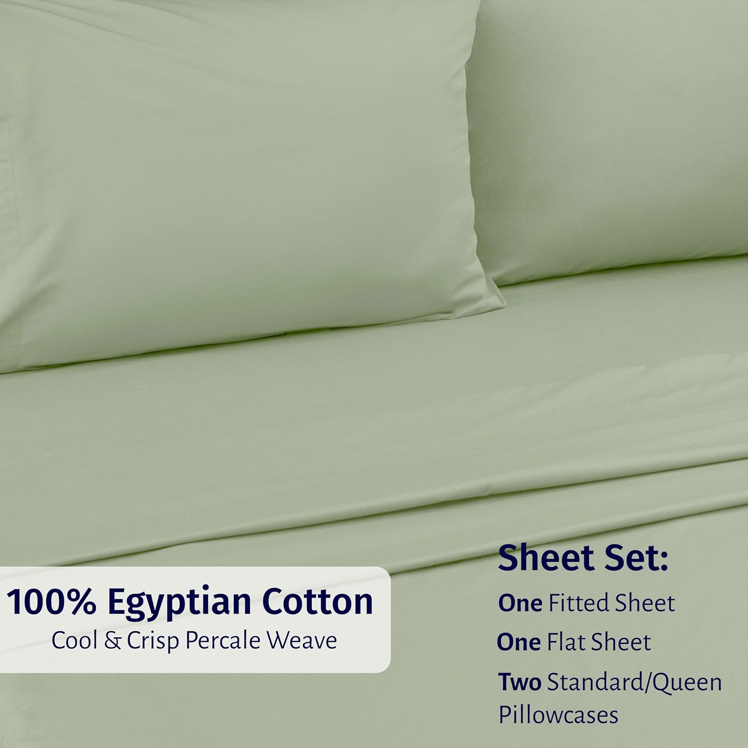 CaliforniaDesignDen California Design Den Egyptian Percale Sheet Set Queen Size - Certified 100% Egyptian Cotton, Lightweight Percale Cotto…