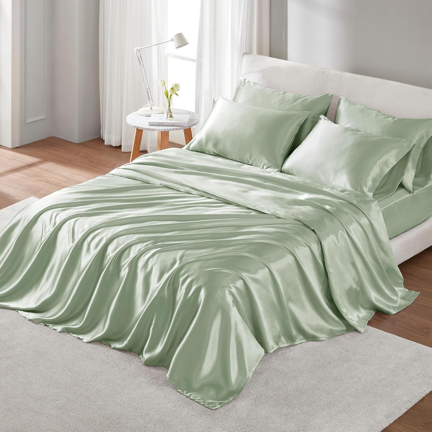 Madisonpark Madison Park Luxurious Satin Bed Sheets, Queen Size, Elastic 14" Pocket Fits up to 16" Mattress, Wrinkle-Free, Soft Satin Sheet…