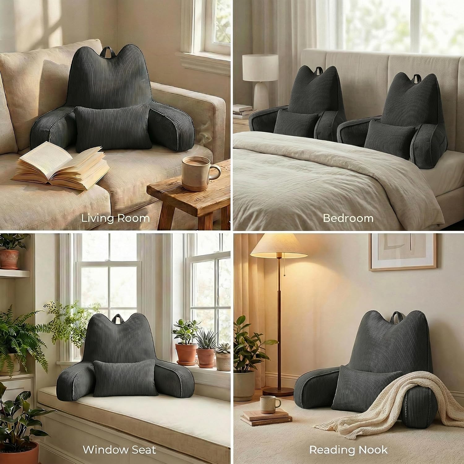 Ailuteie Patented Design Corduroy Bed Rest Pillow with Arms, Back Support Pillow for Sitting in Bed, Detachable Lumbar Support, Large Backr…