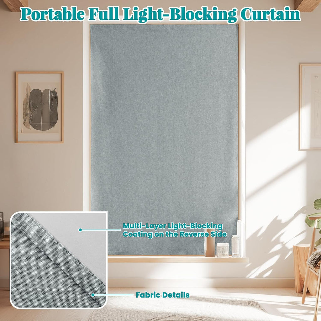 100% Blackout Curtains for Bedroom Stick On Curtain Window Shades Pull Down Blackout Window Cover No Drillng Self Adhesive Curtains No…