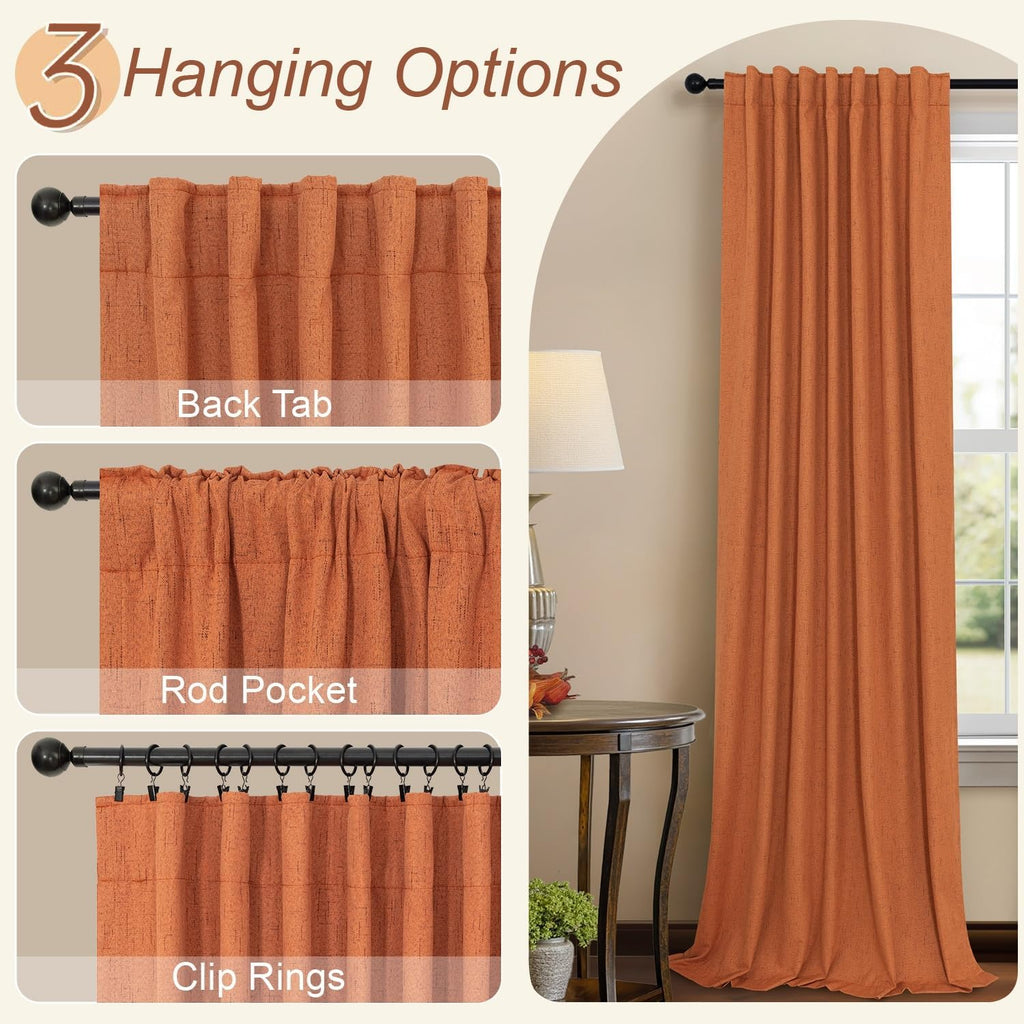 Pitalk Burnt Orange 100% Blackout Window Curtain Panels Light Blocking Linen Boho Black Out Drape for Nursery 84 Inch Long Thermal Insulate…