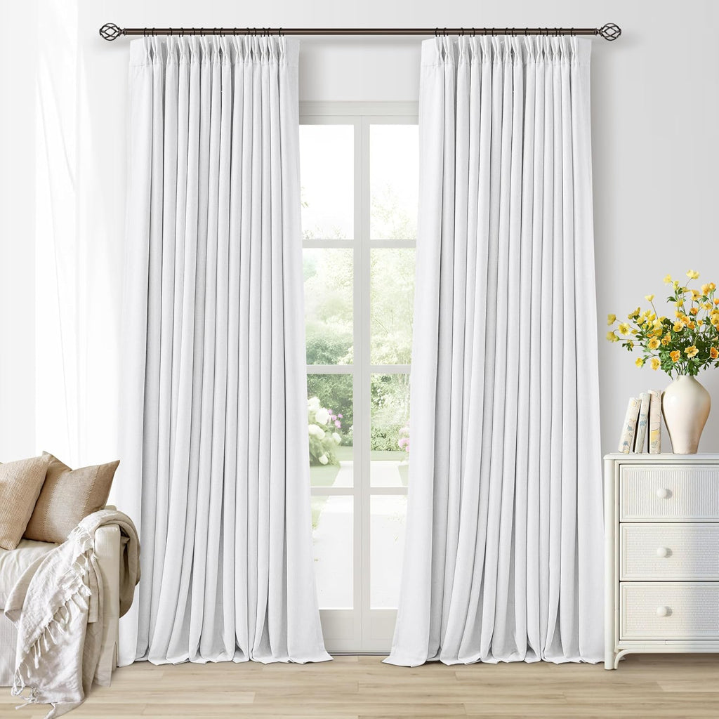 Twodrapes Soft White 100 Inch Floor Length Linen Blackout Curtains for Bedroom Pinch Pleated Black Out Thermal Insulated Window Drapes Ligh…