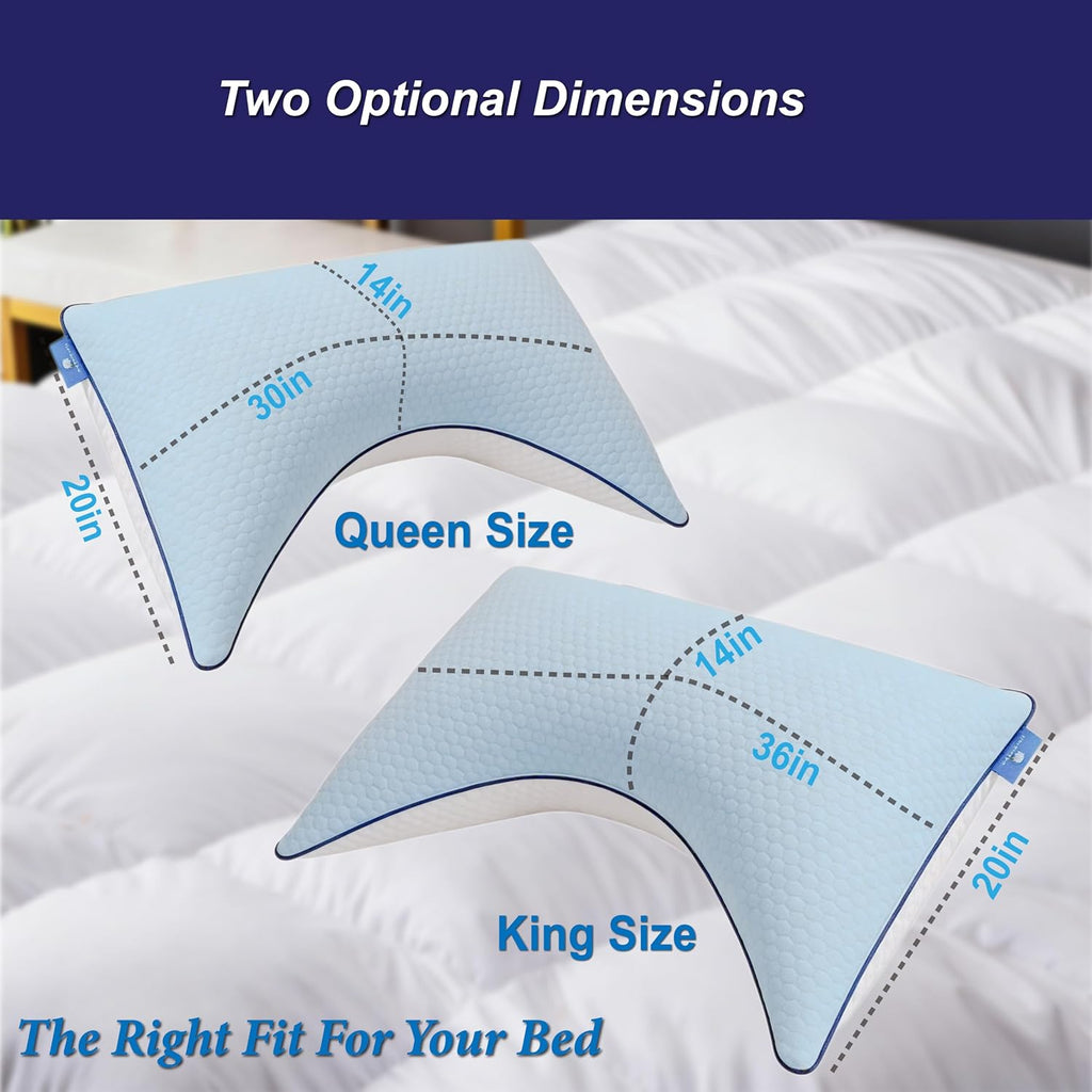 Cooling Pillow Queen Size Set of 2, Shredded Memory Foam Adjustable Loft, Slow Rebound Cervical Pillow for Neck Pain, Ice Silk &…