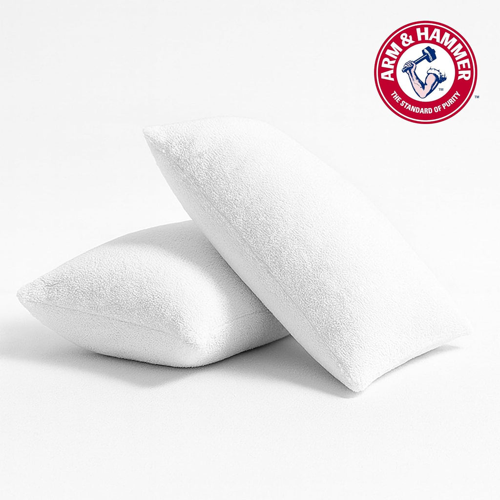 Armhammer Arm & Hammer Soft Terry Body Pillow Protector, Waterproof, Zipper Closure, White, King, 2-Pack White