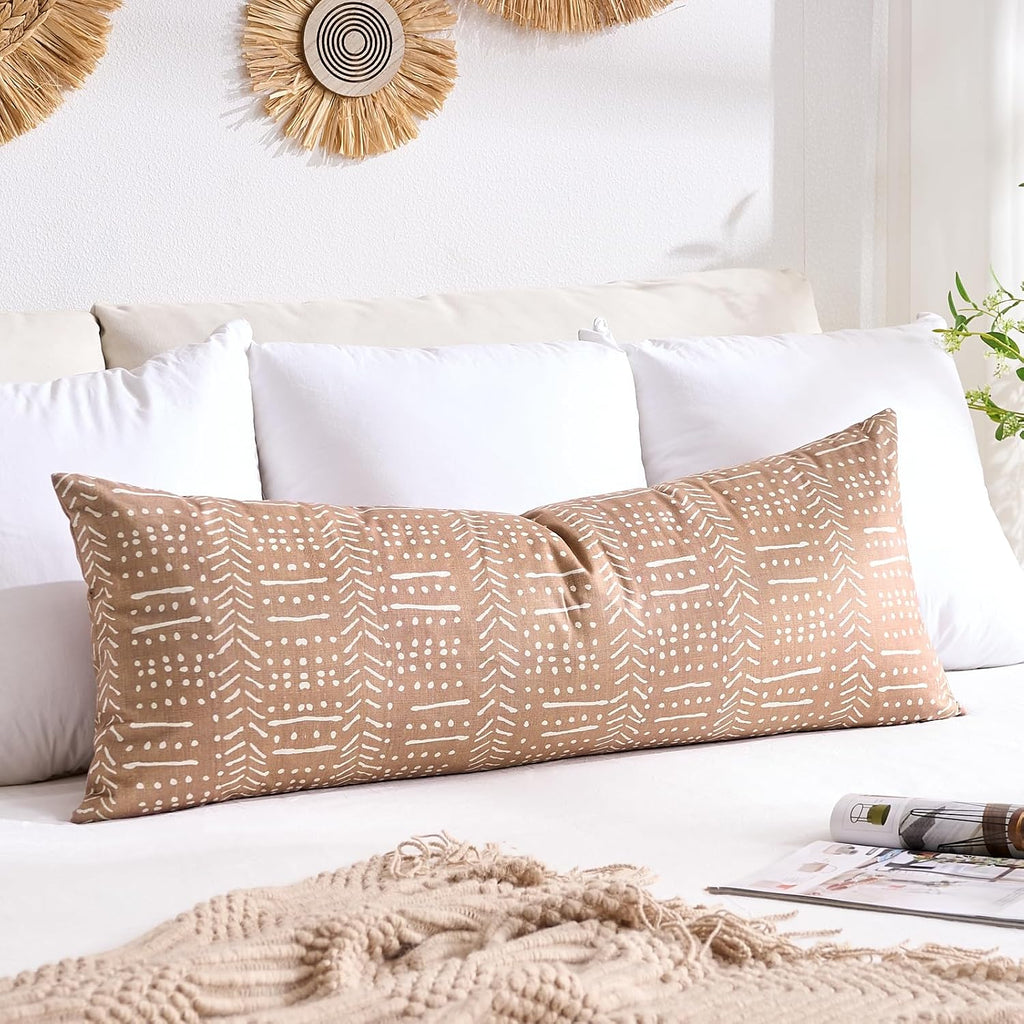 BONSTRAP Brown Boho Body Pillows Covers Decorative Long Lumbar Accent Throw Pillow Covers Large Queen 20x54 1 Piece for Bed Sleeping…